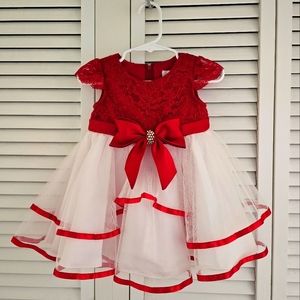 Baby Girl Cap Sleeves Lace and Mesh Red Dress